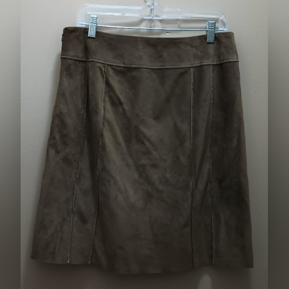 ANN TAYLOR 100% LEATHER DARK TAN BROWN PENCIL SKIRT SZ 10 PETITE - Picture 2 of 4